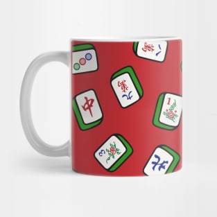 Scattered Mahjong Game Tiles in Red Background. It's Mahjong Time! Mug